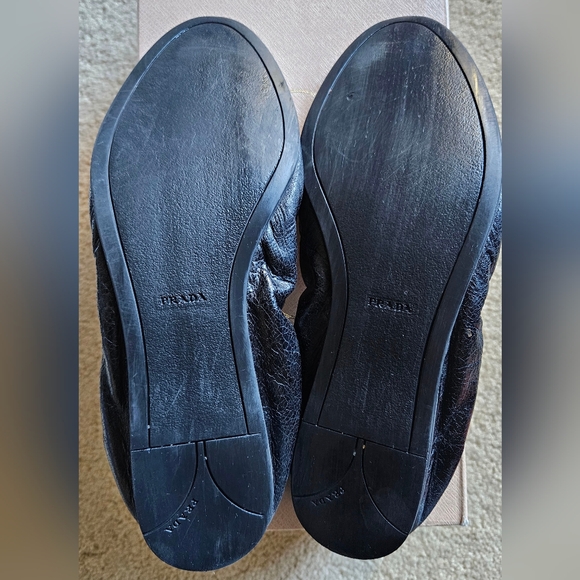 Prada Logo Black Leather Ballet Flats Size 36 - Picture 3 of 7